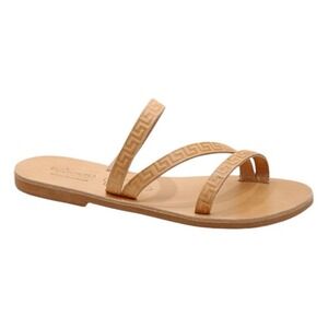 Emmanuela Meander Serifos Sandals Handmade Tan Leather Slide Flat 40 9.5